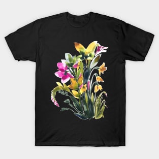 Yellow and pink Spring flowers, watercolor T-Shirt